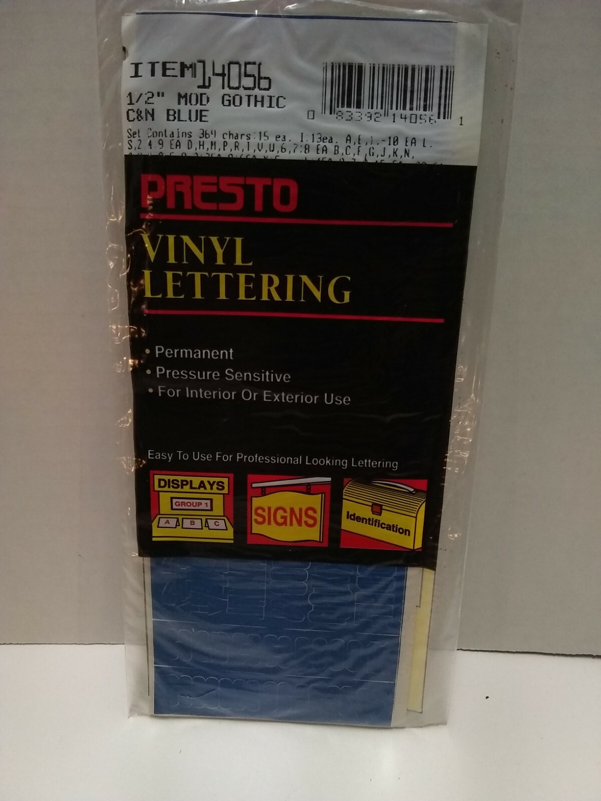 PRESTO Vintage 1/2” C&N Blue Mod Gothic 369 Vinyl Letters Numbers 14056
