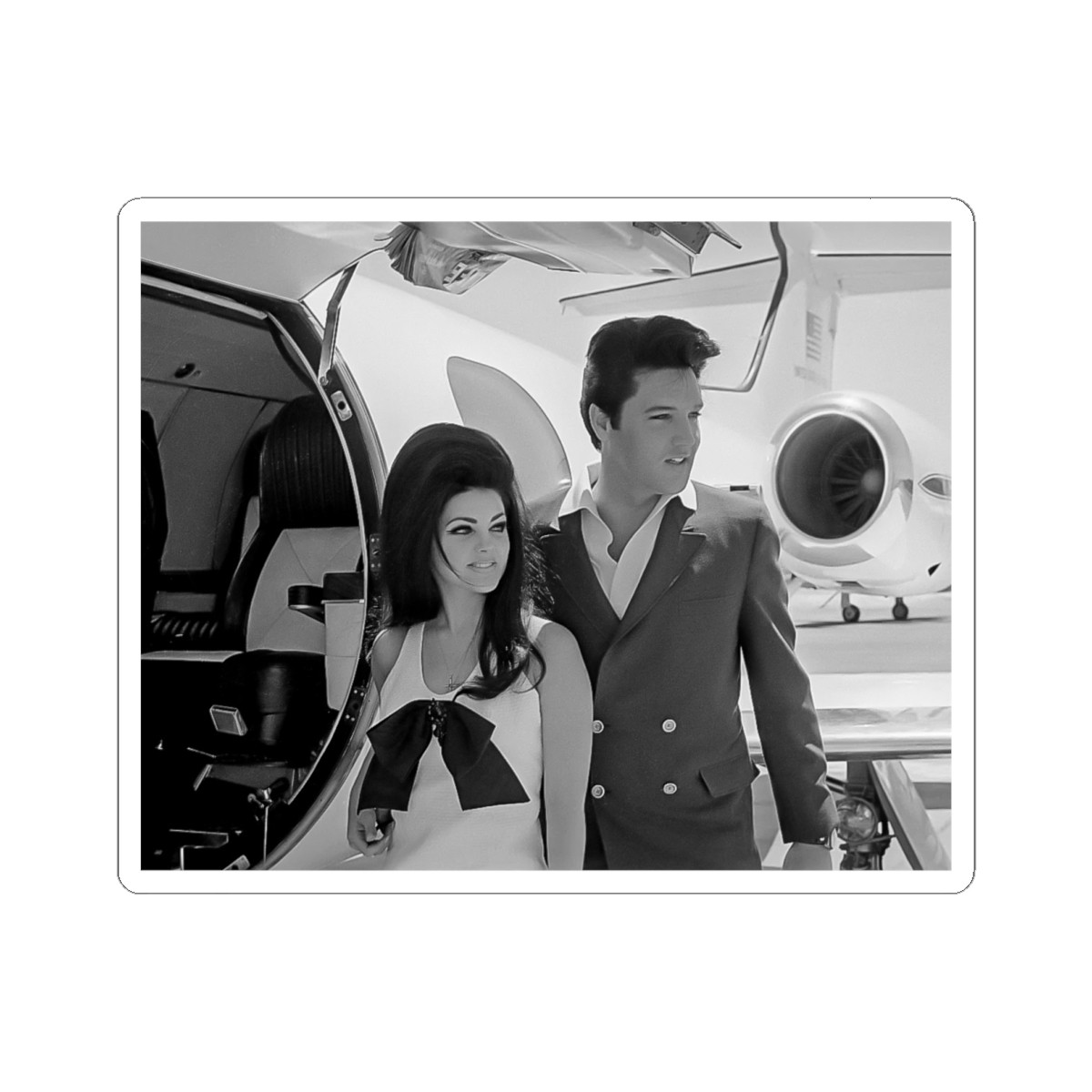 Elvis and Priscilla B&W Kiss-Cut Sticker