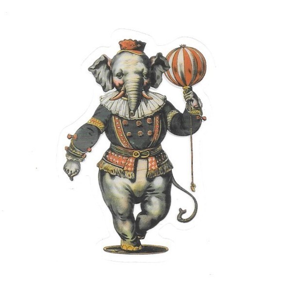 Victorian Elephant Sticker Transparent Vinyl Circus Ephemera Jester Antique