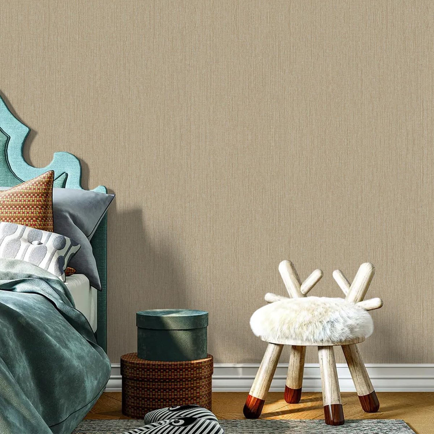 Grasscloth Peel and Stick Wallpaper Beige Brown Textured Wallpaper 15.7inch x…