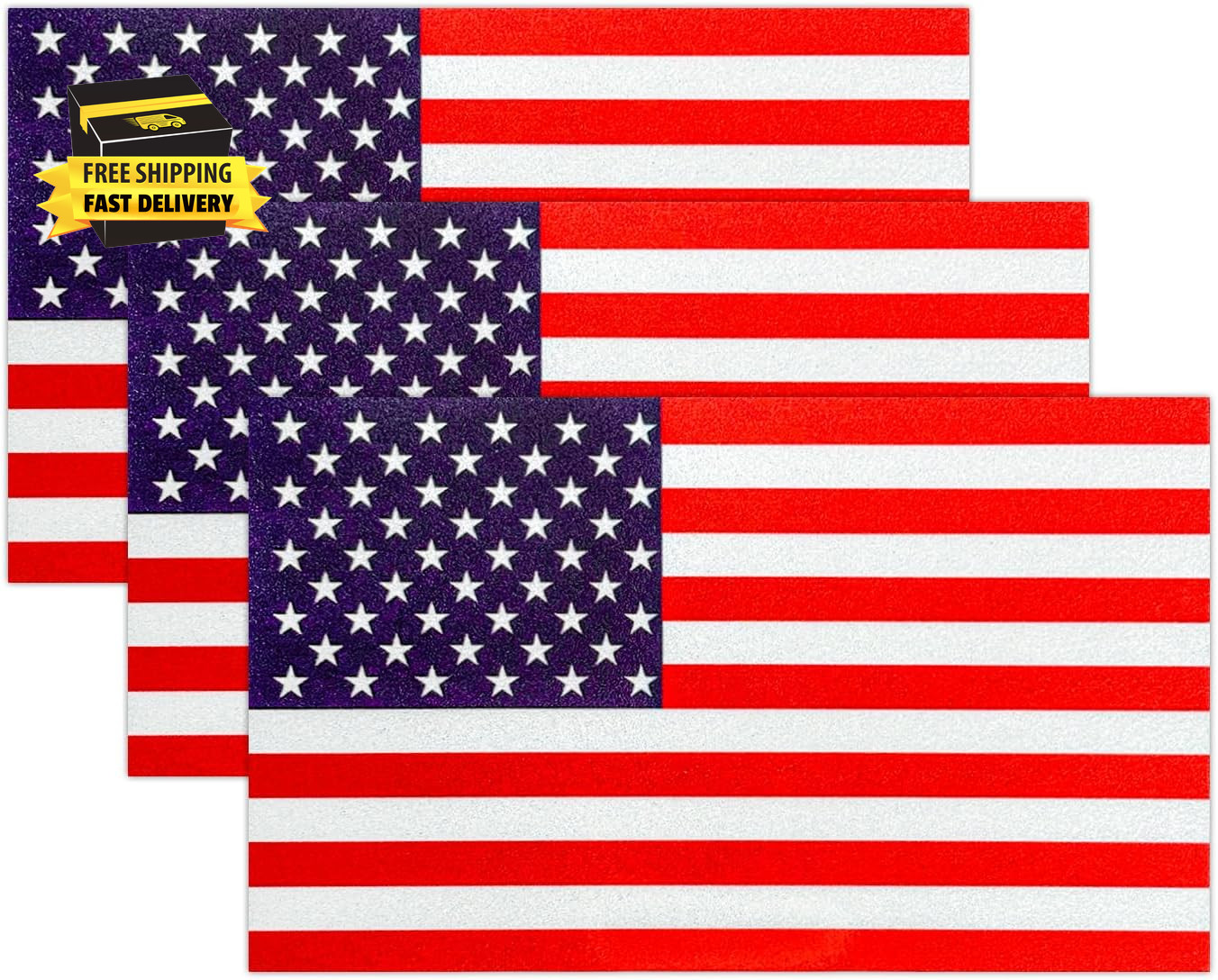 3PCS Reflective American Flag Stickers, 5"×3" Waterproof Vinyl Decal US National