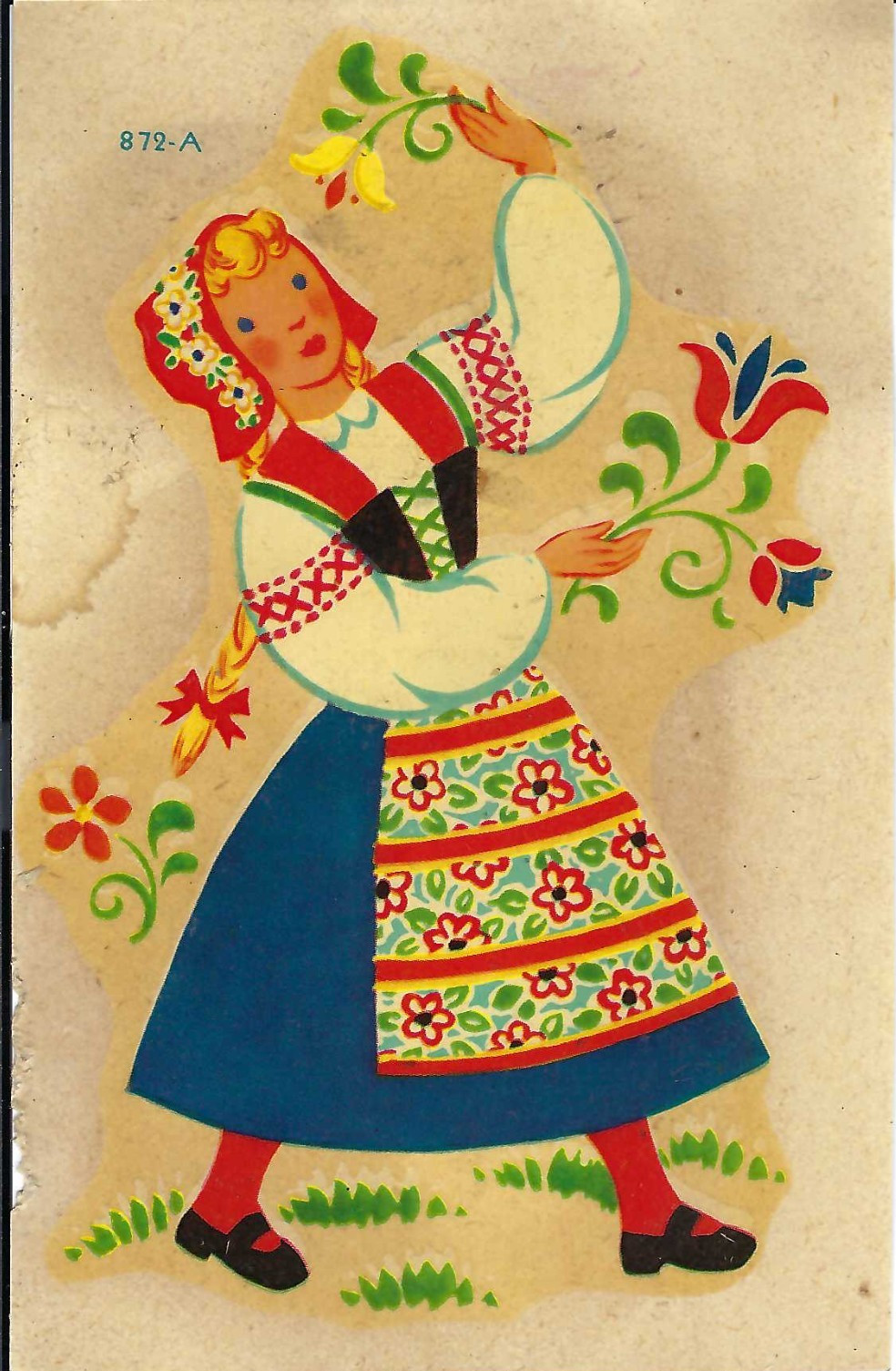 Vintage Meyercord Decal 872-A Folk Girl Water Transfer Unused