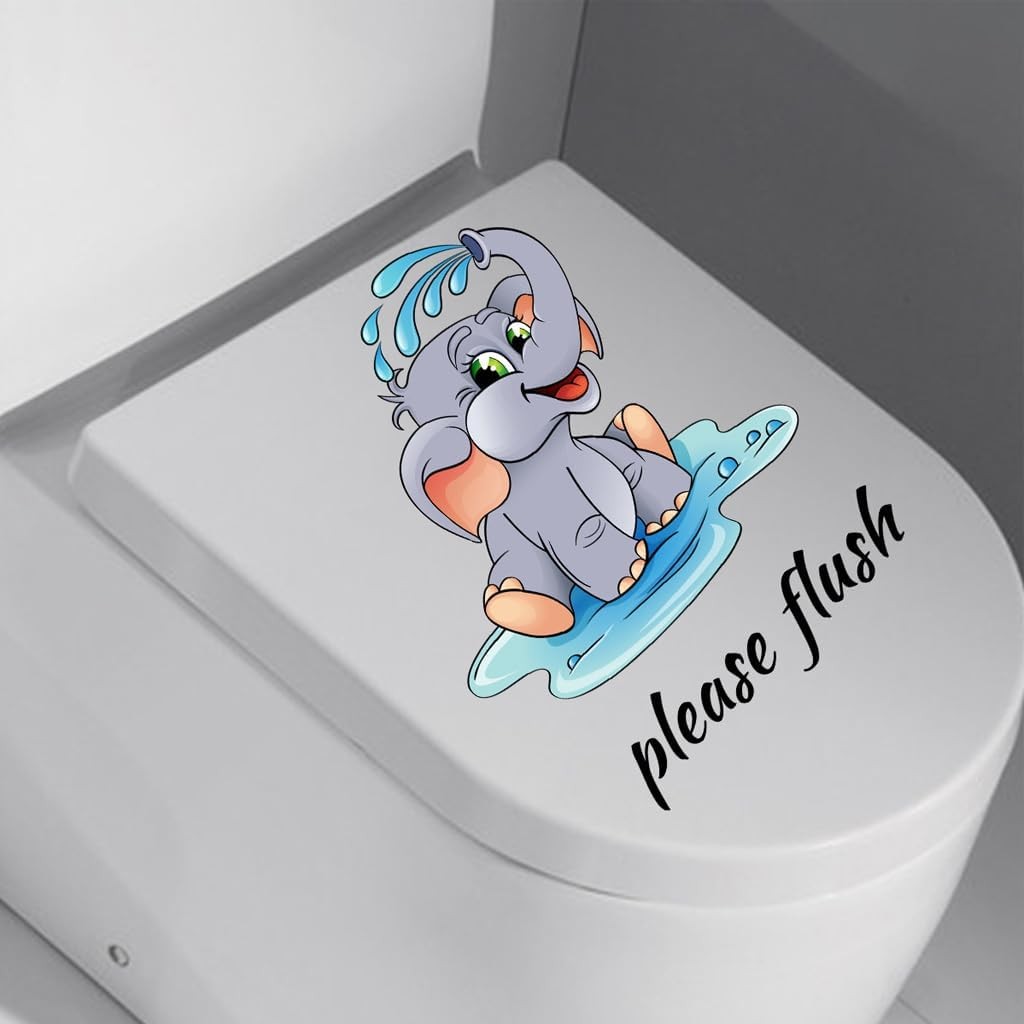 Cartoon Bathroom Stickers Cute and Removable Elephant Toilet Lid Stickers Please
