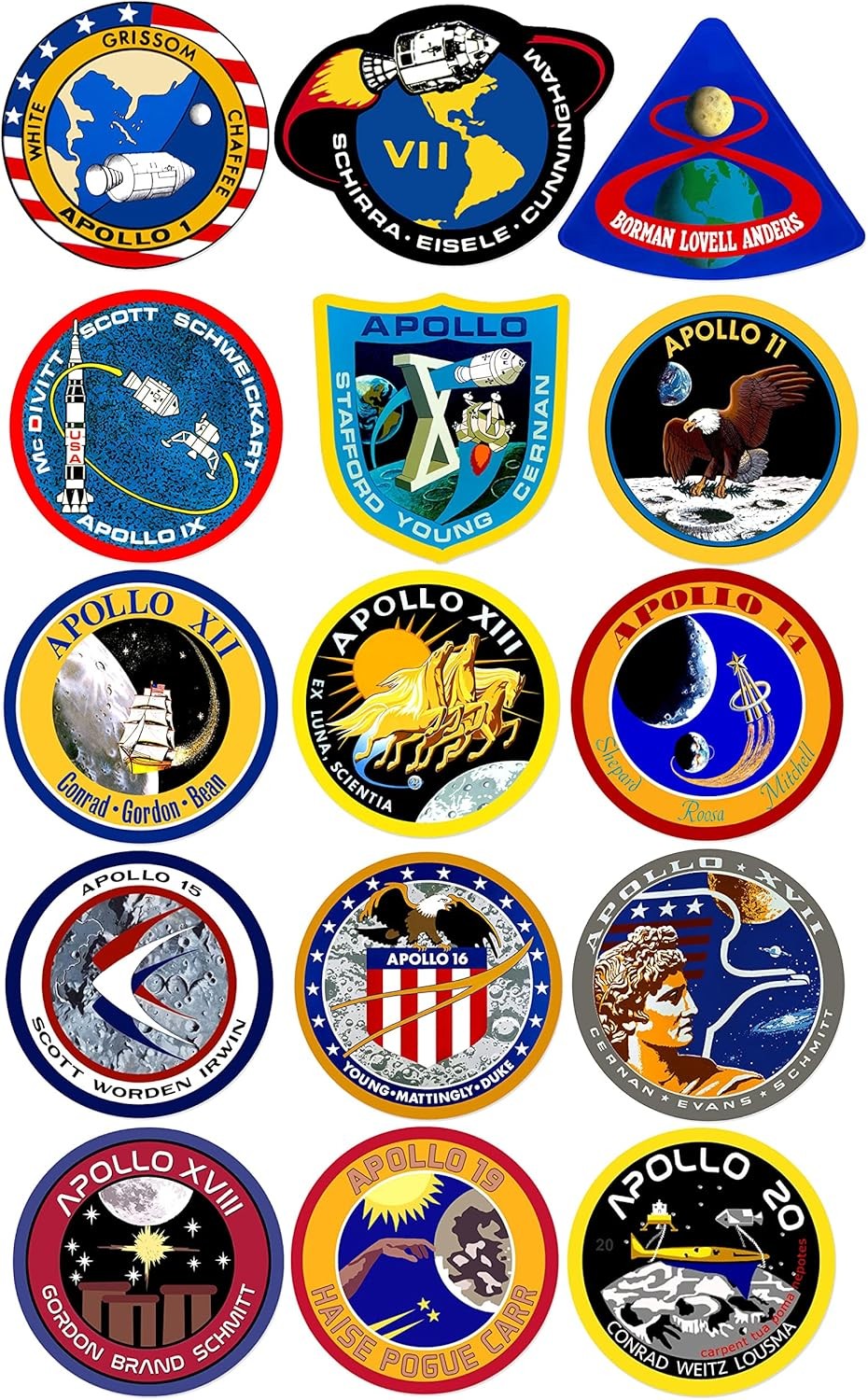 Apollo Mission Vinyl Decal Sheet 15pcs Multicolor 1.5 inch Tall Stickers Vinyl