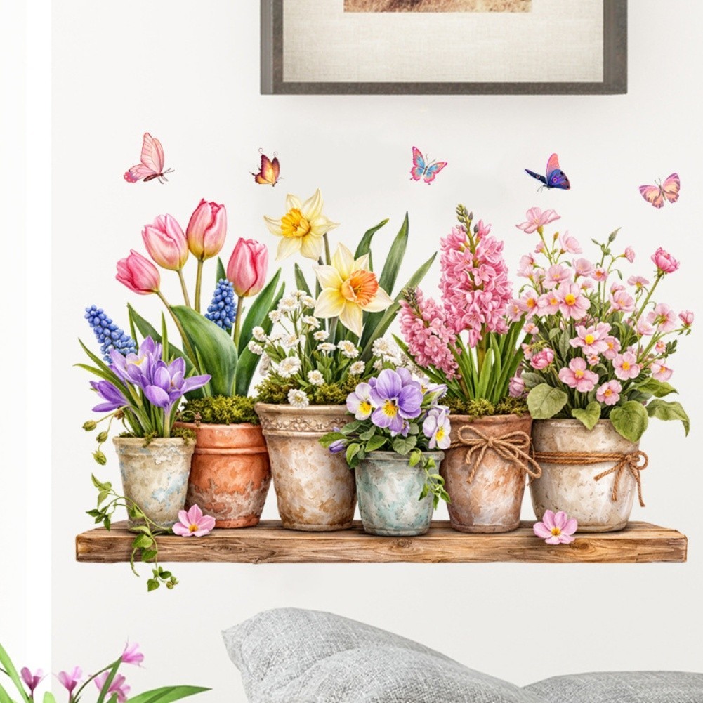 Tulip Themed Wall Decals PVC for material Waterproof for Kitchen Bedroom Decor