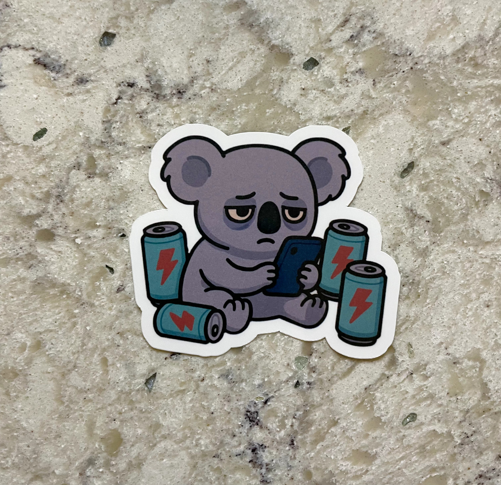 Doomscrolling Koala Sticker l Gloss or Holographic Laminate l Waterproof Decal