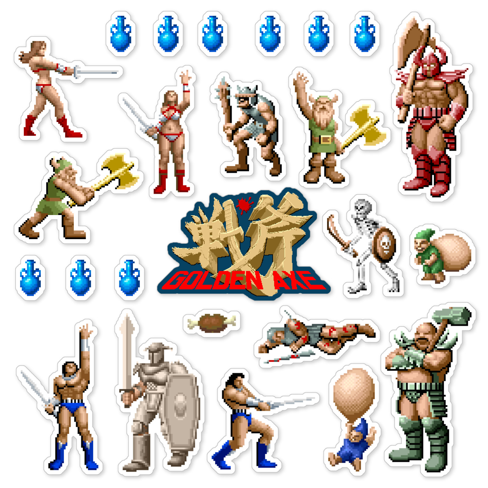 Golden Axe Stickers Sega Arcade Pixel Art 25 Sticker Pack