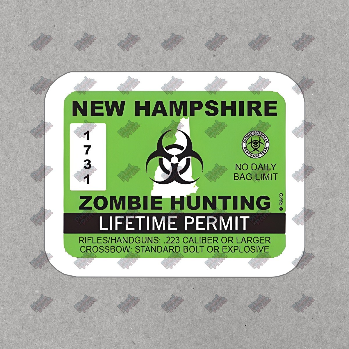 New Hampshire Zombie Hunting Lifetime Permit Sticker Fun Decal for #937588