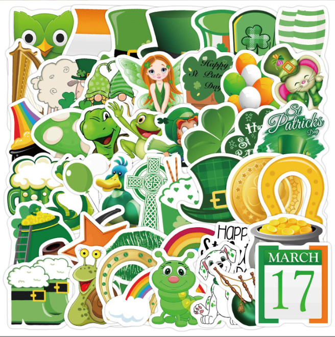 50 Pcs Stickers St. Patrick's Day Envelope Green Laptop Phone Luggage Car Vinyl