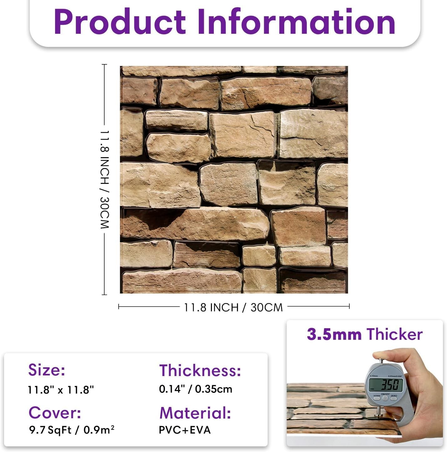 3D Peel and Stick Faux Stone Wall Panels 11.8" x 11.8" 10-Pack, Stone-Look Wa…