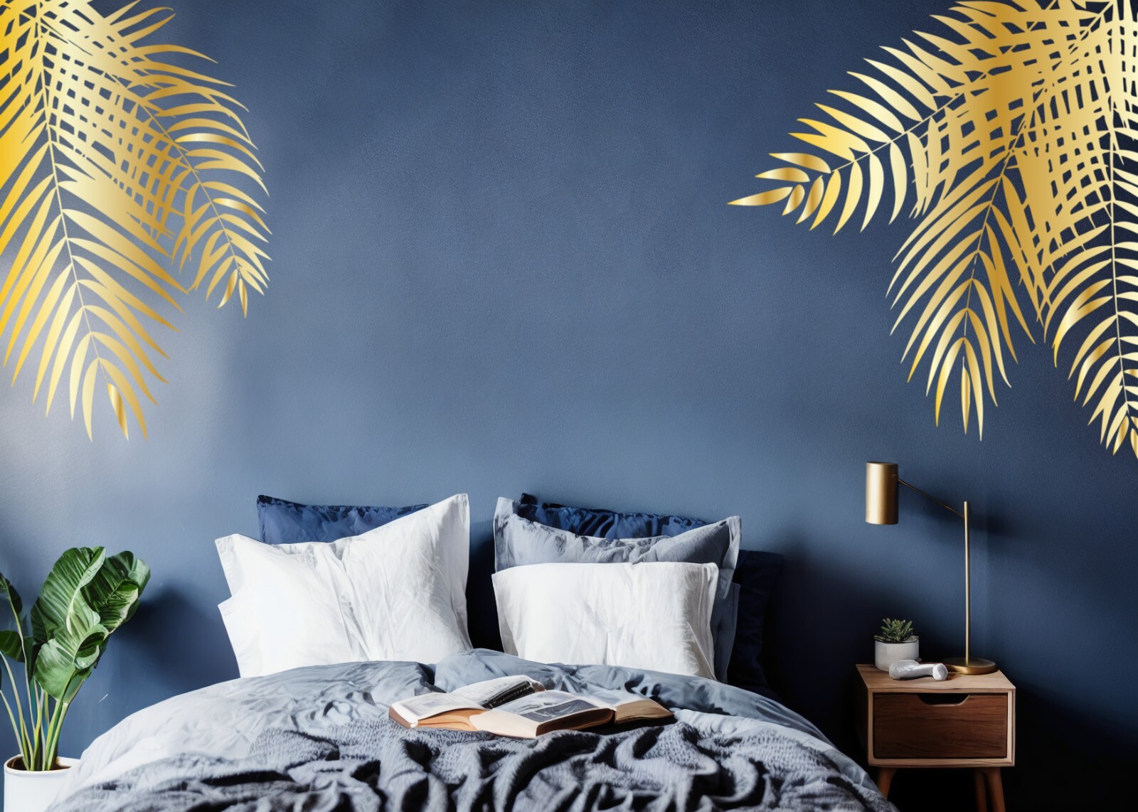 Palm Tree Leaves Corner Wall Decal Set, Tropical Vinyl Wall Art Tree Decal se278