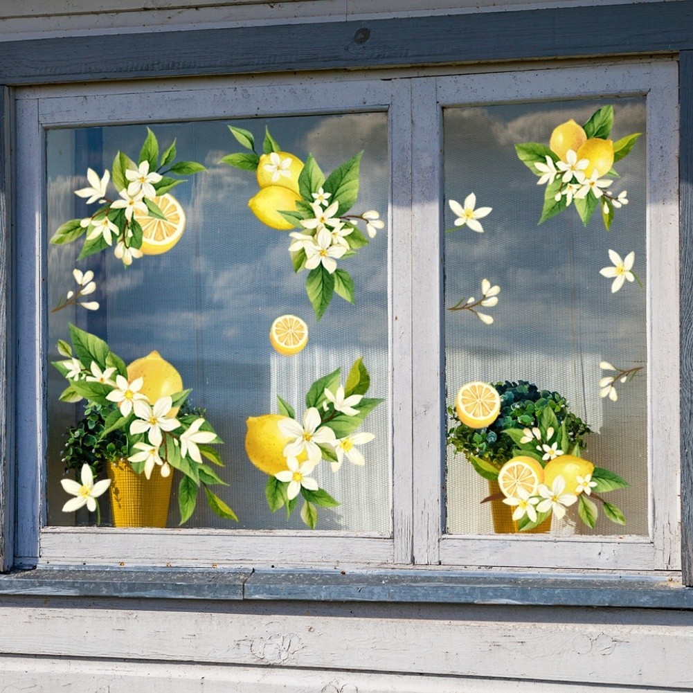 Modern Lemon Floral Static Cling Decal 11.81 x 23.62 in for Kitchen Living Room