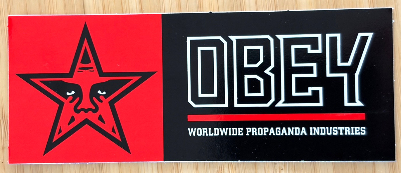 OFFICIAL SHEPARD FAIREY OBEY GIANT VINYL STICKER 1.5"x4" WORLDWIDE PROPOGANDA