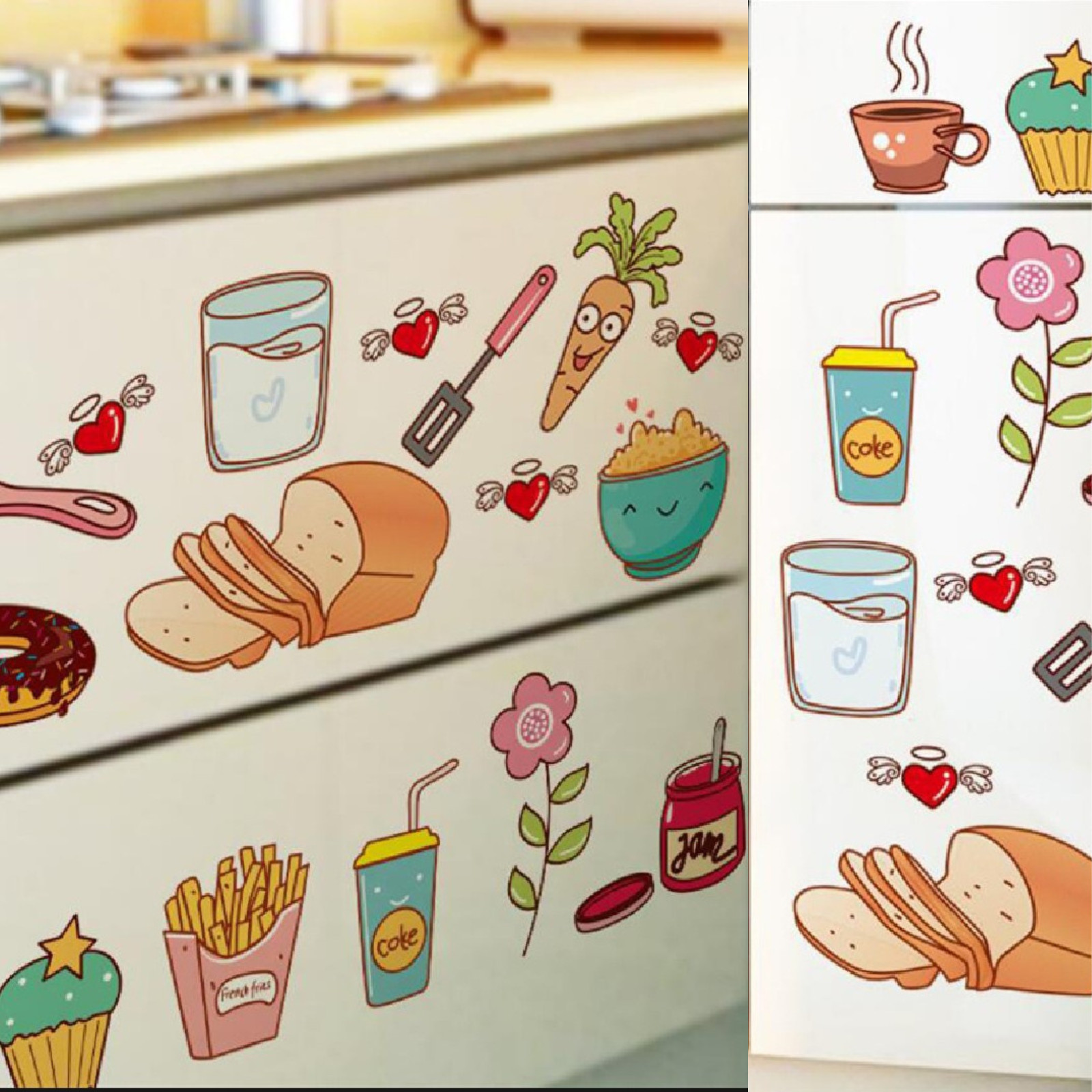 Cartoon Kitchen Refrigerator Door Stickers Decorative Stickers Food Fruit Remova