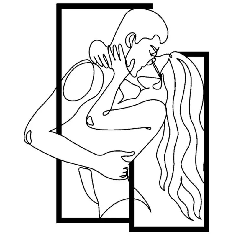 Minimalist Line Art Passionate Couple Kissing Wall Sticker Modern Fashion