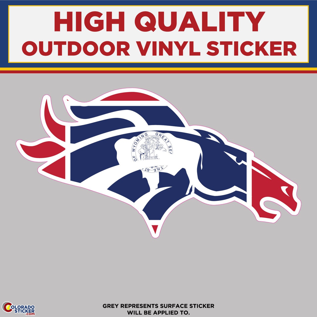 Broncos Horse Head With Wyoming Flag, High Quality Vinyl Stickers