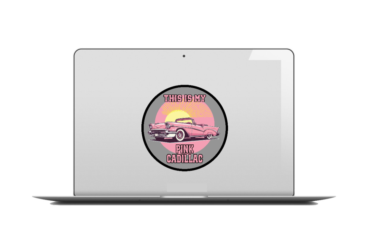 Car Classics "Pink Cadillac " – 4" Handcrafted Vinyl Decal Vehicle Cooler Laptop