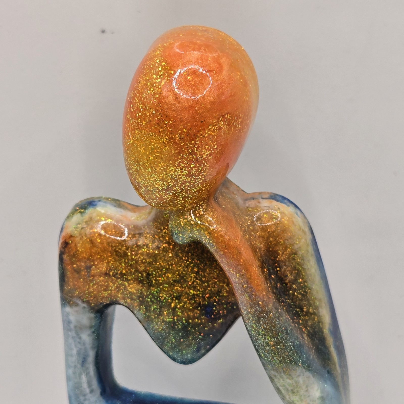 Home Decor Set of 2 Resin Graffiti Thinker Statues Accent Abstract Glitter 5"H
