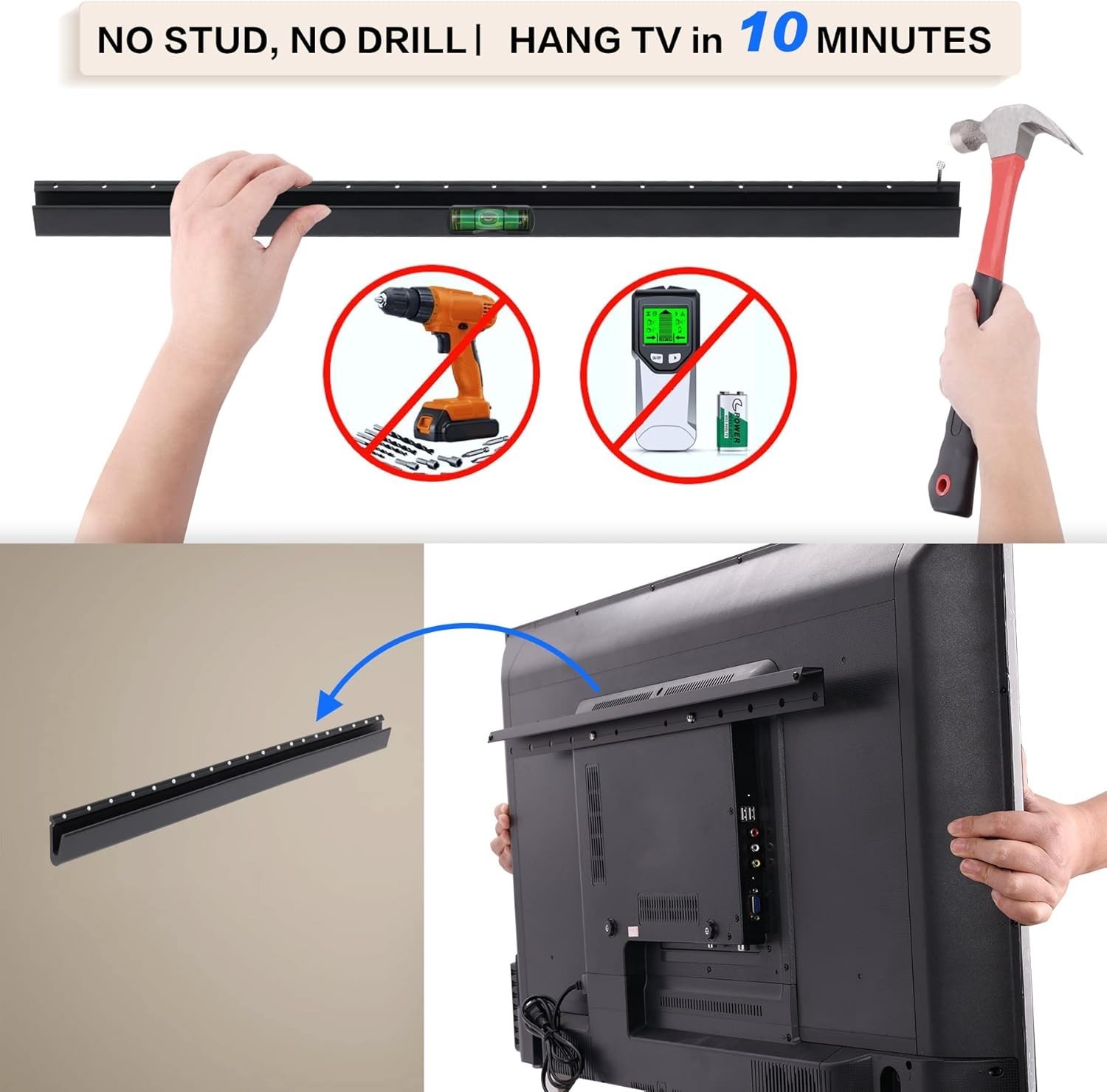 No Drill Drywall TV Mount, No Stud TV Wall Mount for Most Brand 22-55 Inch Tvs u