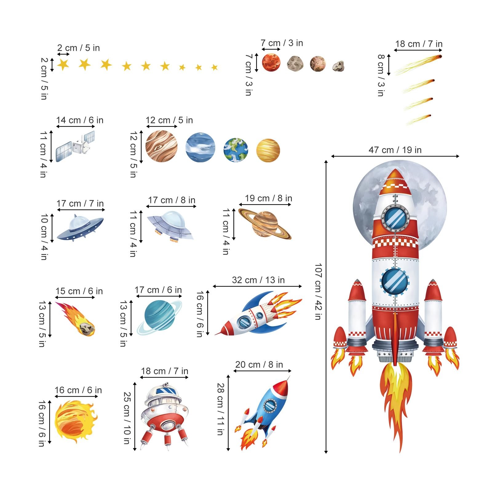 Outer Space Rockets Wall Decals Planets Stars Solar System Wall Stickers Baby…