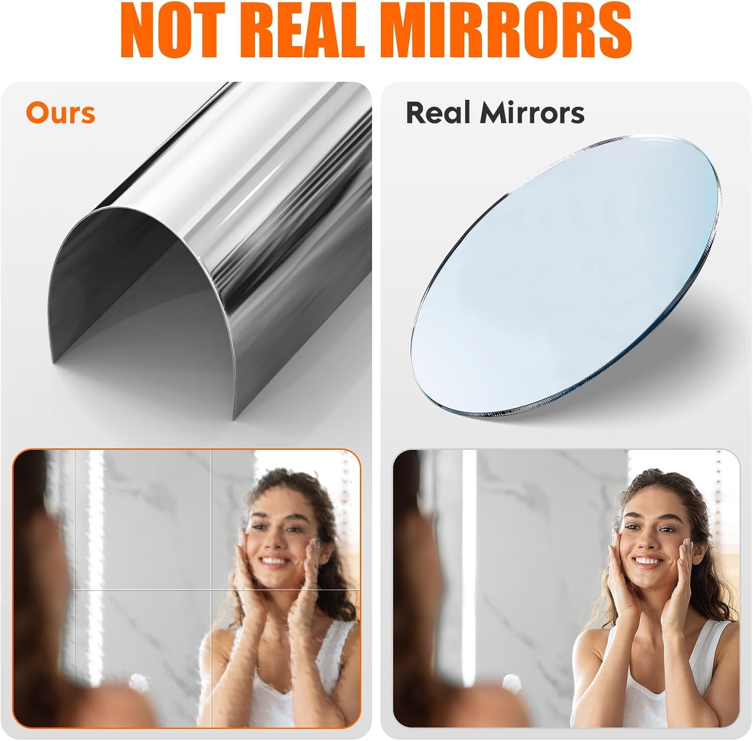 12" x 12" Acrylic Flexible Mirror Sheets, 12 Pack Self-Adhesive Mirror Tiles,