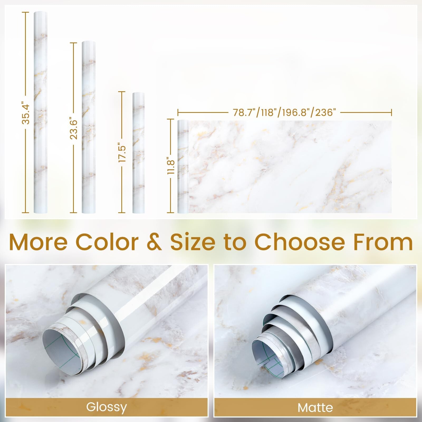 rabbitgoo Glossy Marble Contact Paper Peel and Stick Wallpaper 17.5" X 78.7" …