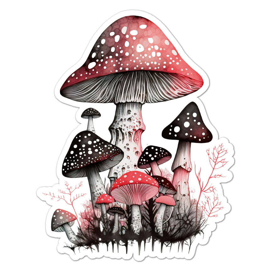 Mushrooms Fairy Mound, Vinyl Decal Sticker, Indoor Outdoor, 3 Sizes, #9994