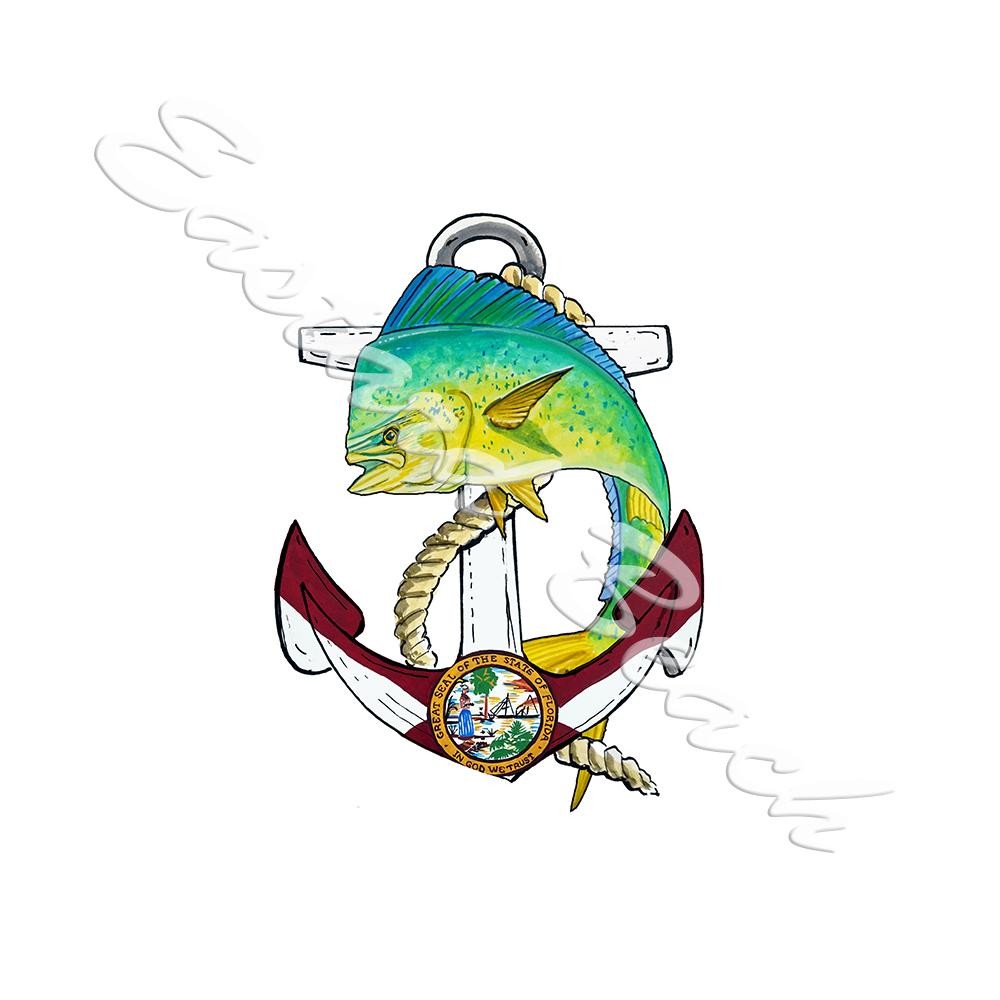 Decal Vinyl Sticker Florida Anchor and Mahi Made in USA