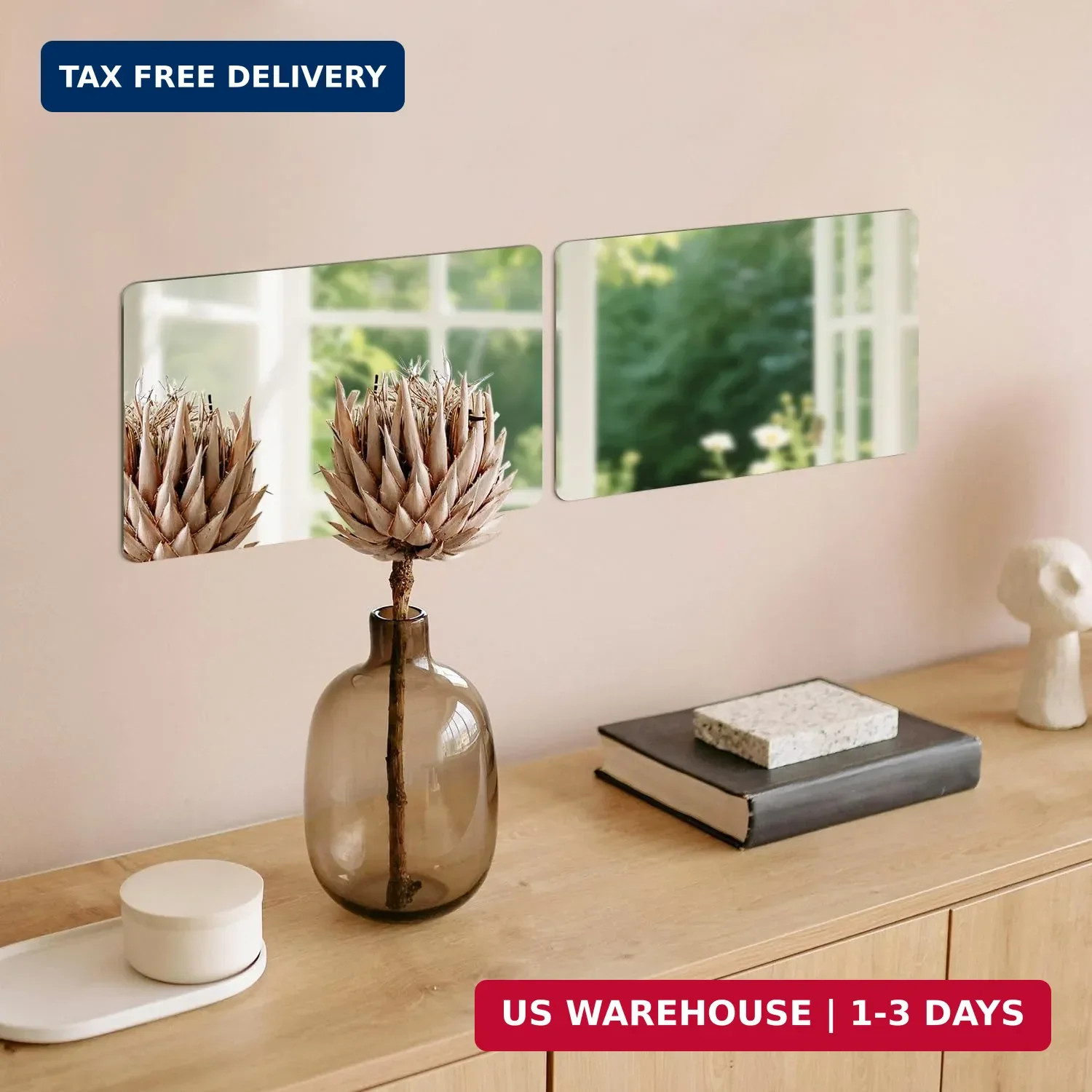 yuntop 2 Pack Self Adhesive Acrylic Mirror, 2MM Flexible Plastic Mirror, Shatter