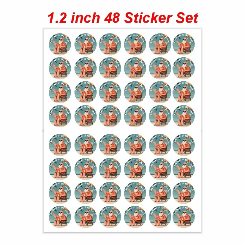 Christmas at the Beach, Christmas Round Dot Stickers Set, 1.2" & 1.5"