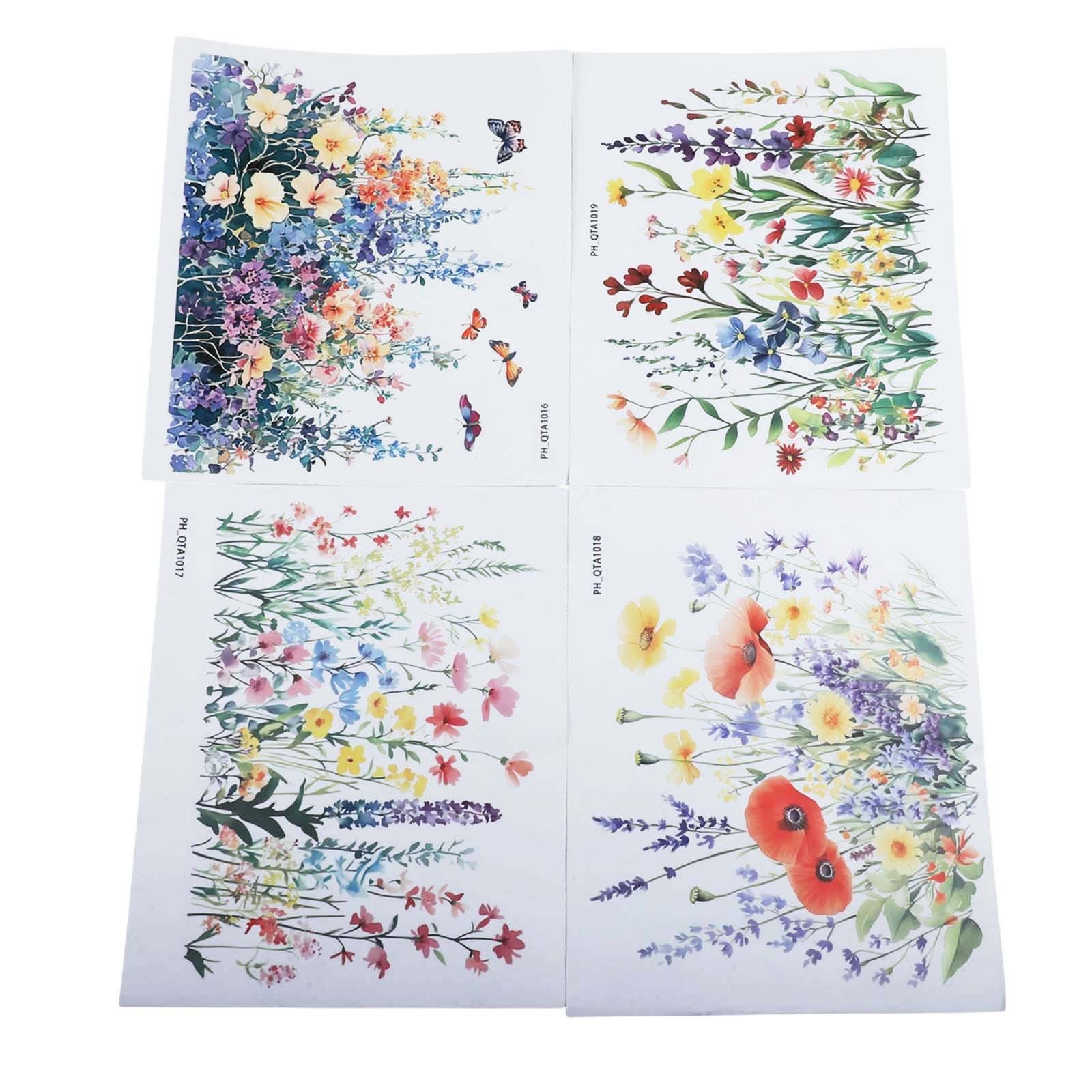 Decorative PVC Stickers for Toilet with Floral and Leaf Designs Set of 4