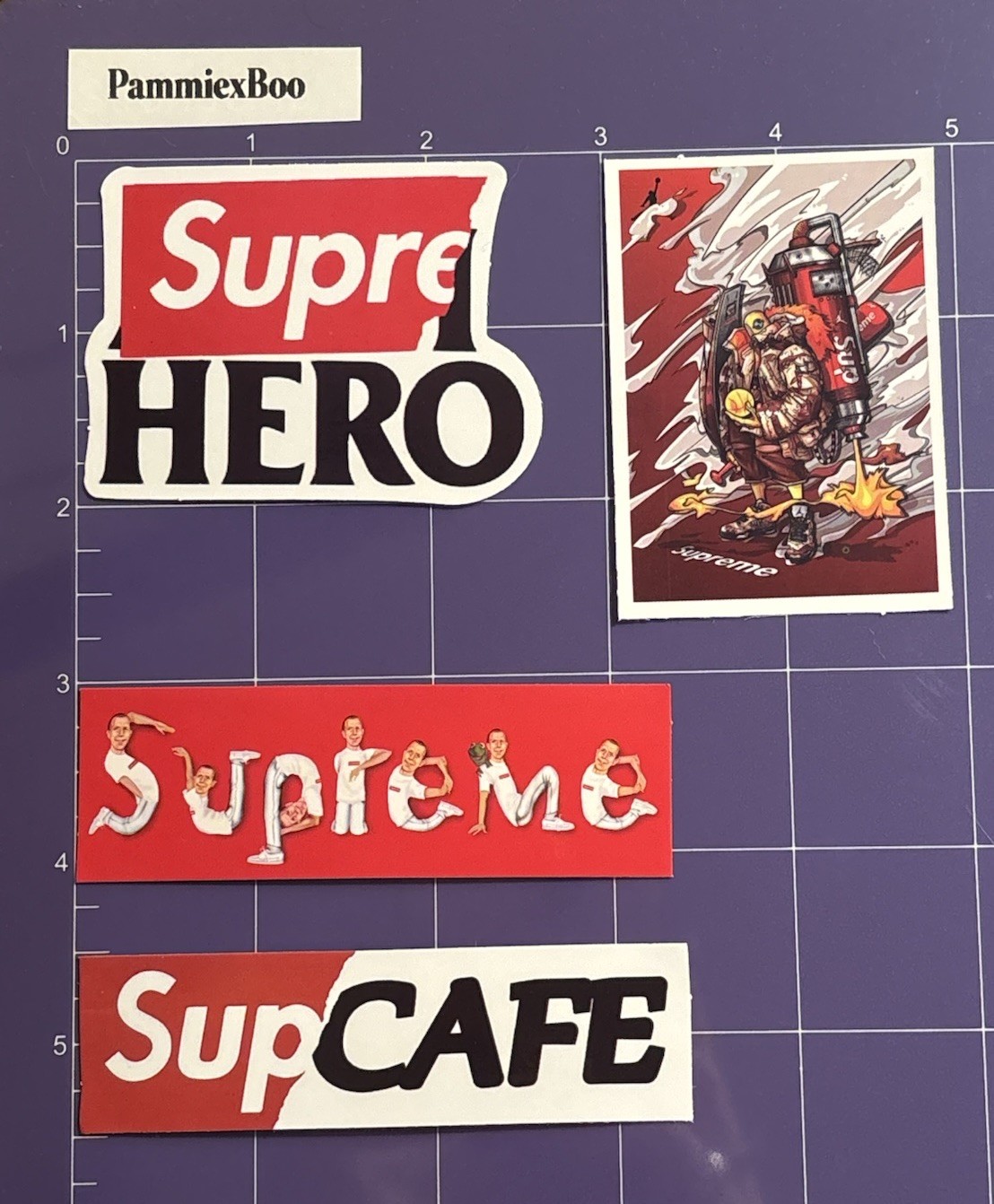 Supreme SupCafe SupreHero Gloss Vinyl Sticker Lot 4pc