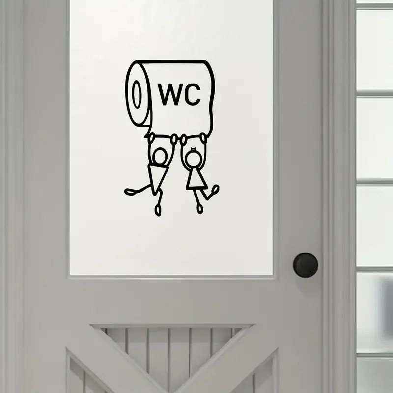 1pc Cartoon "WC" Vinyl Sticker – Playful Toilet Wall Art for Men Women Humorous