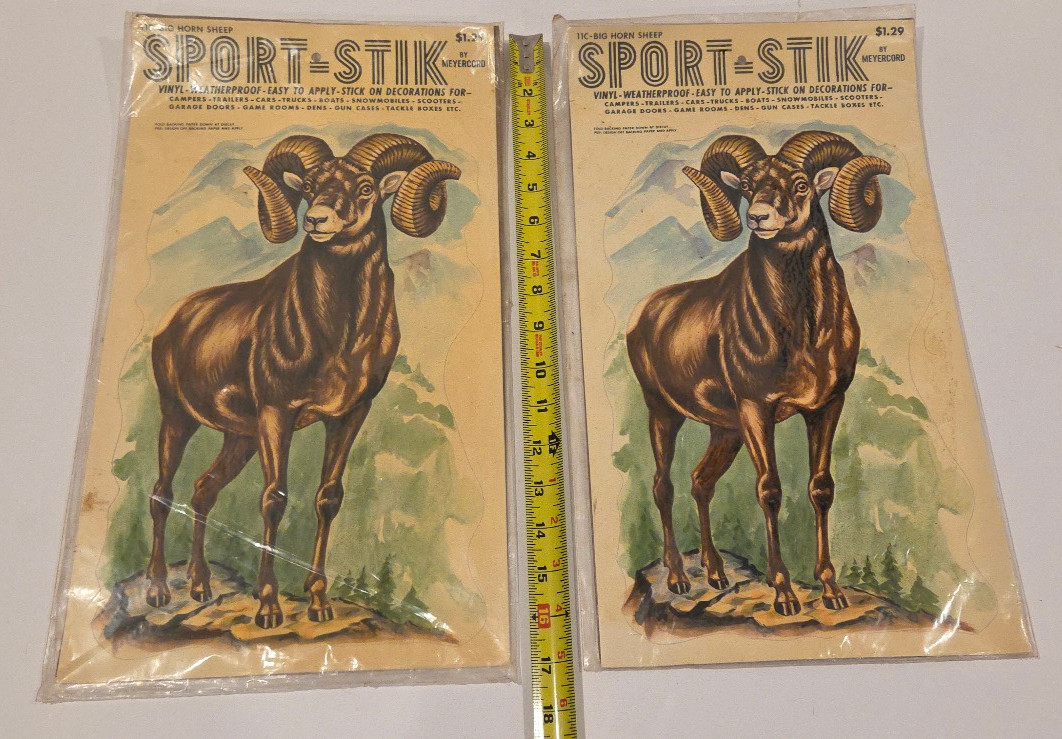 2- Vintage Meyercord SPORT STIK Vinyl Decals Weatherproof 11-CBig Horn Sheep
