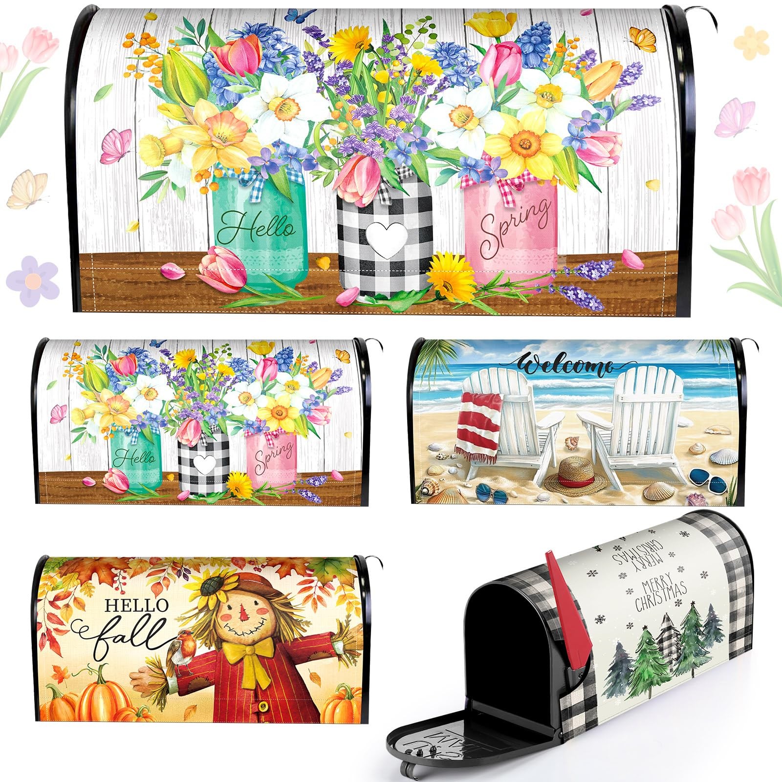 Blosssound 4 Pcs Mailbox Covers Standard Size 18 x 21 Inch Welcome Multicolor