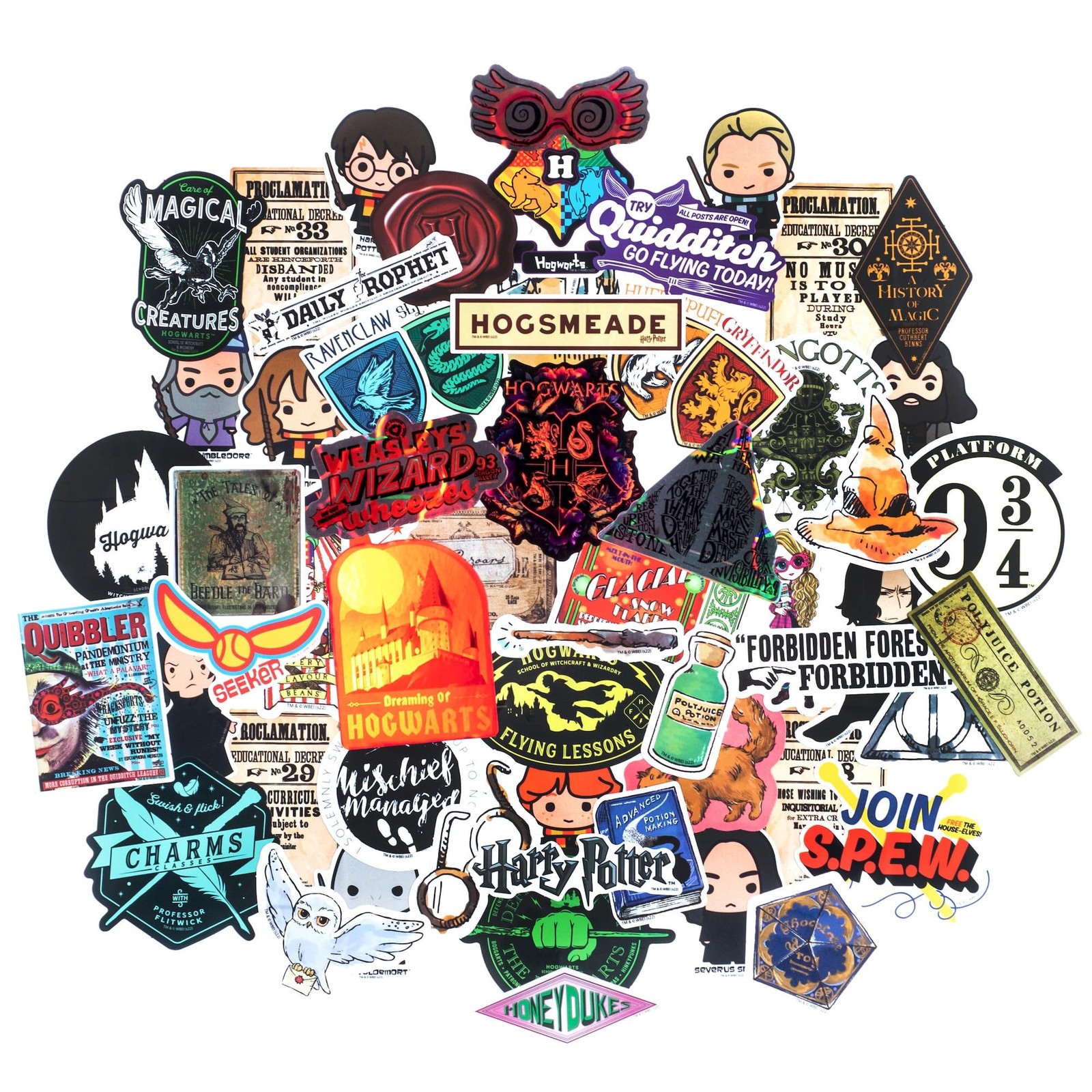 Conquest Journals Harry Potter Variety Vinyl Decals, Set 60 pack, White