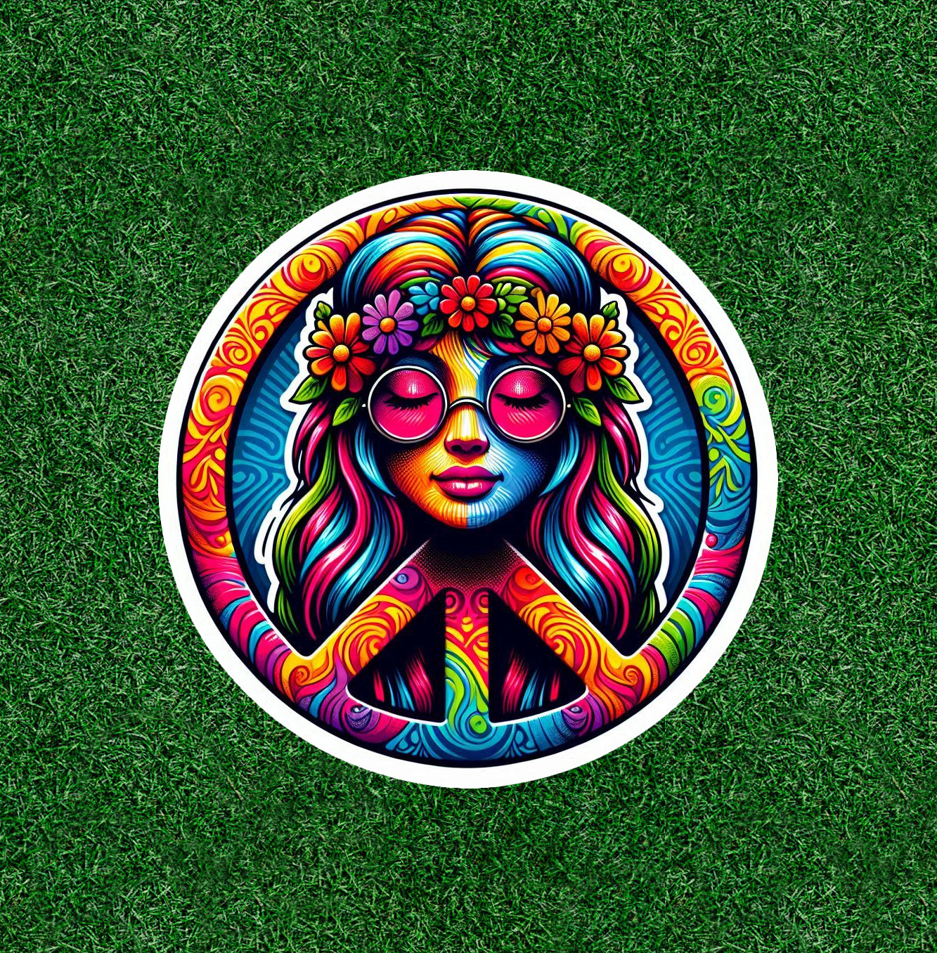 Hippie Girl peace symbol 100% waterproof vinyl sticker decal – many sizes