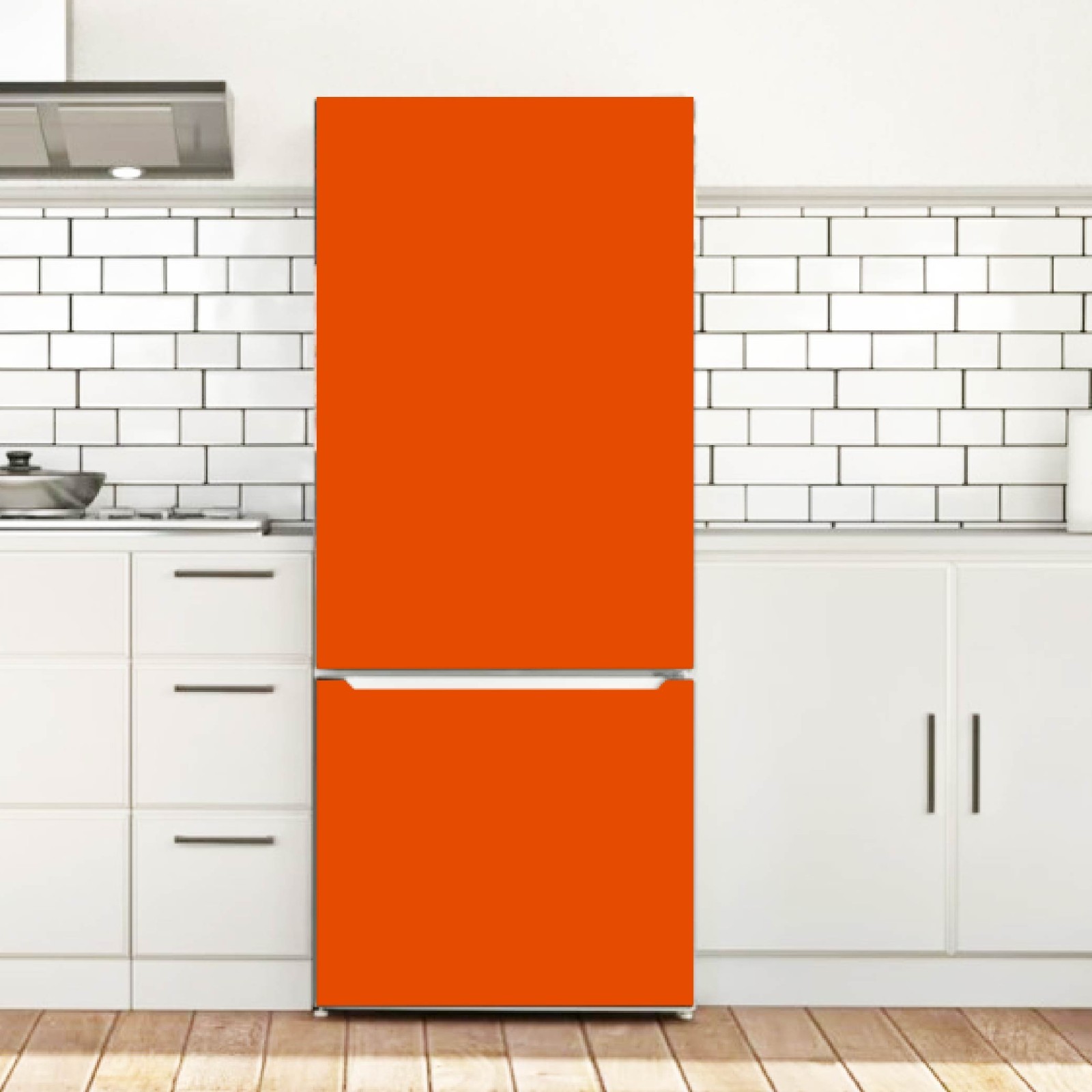 Orange Color Refrigerator Vinyl Wrap Solid Color Kitchen Decor