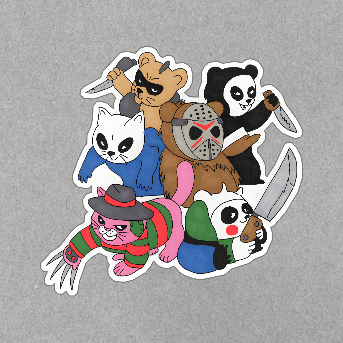 Fun Horror Movie Animal Sticker Cute Cartoon Cats & Bears Inspired by #9013