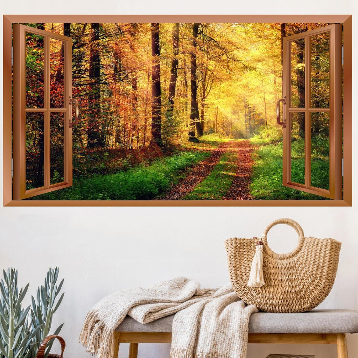 3D Sunset Beach Wall Decals, Peel and Stick Art Murals, Palm Tree Stickers