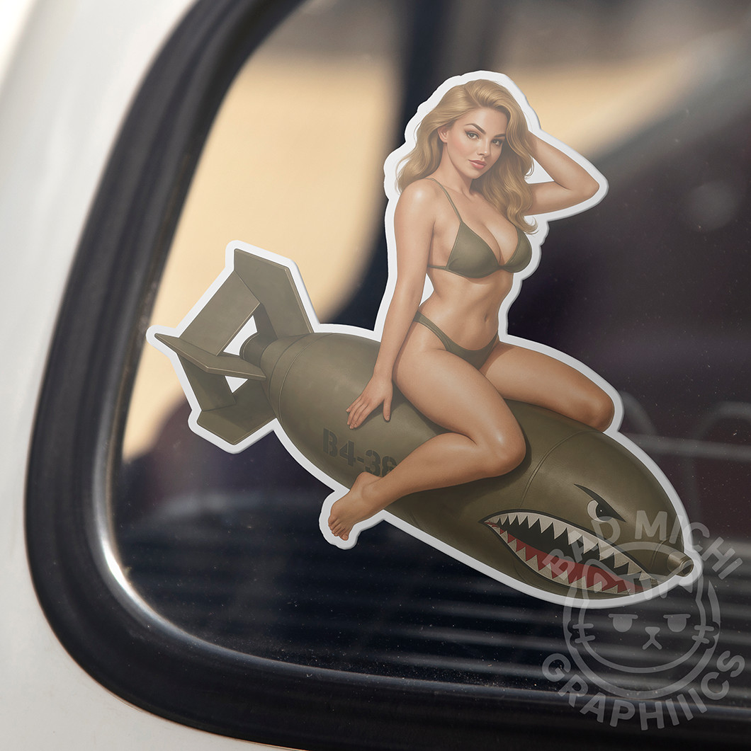 Pinup Girl Military Army Bomb Vinyl Decal Sticker – Made in USA (Sizes)