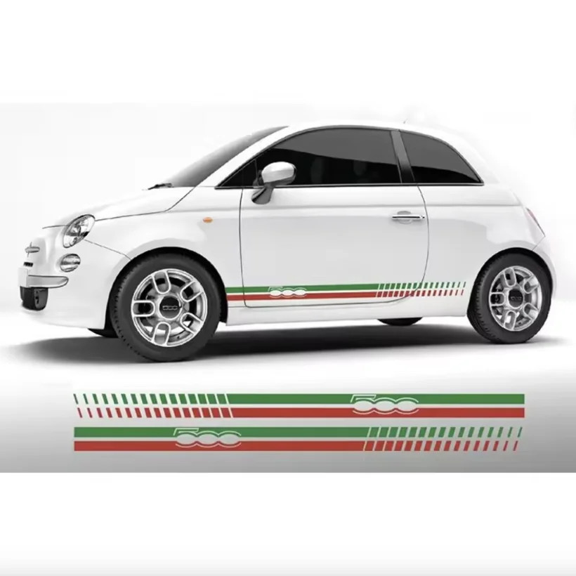 Aftermarket Italian Flag Stripe Decal Kit for Fiat 500 | Green White Red Side Bo