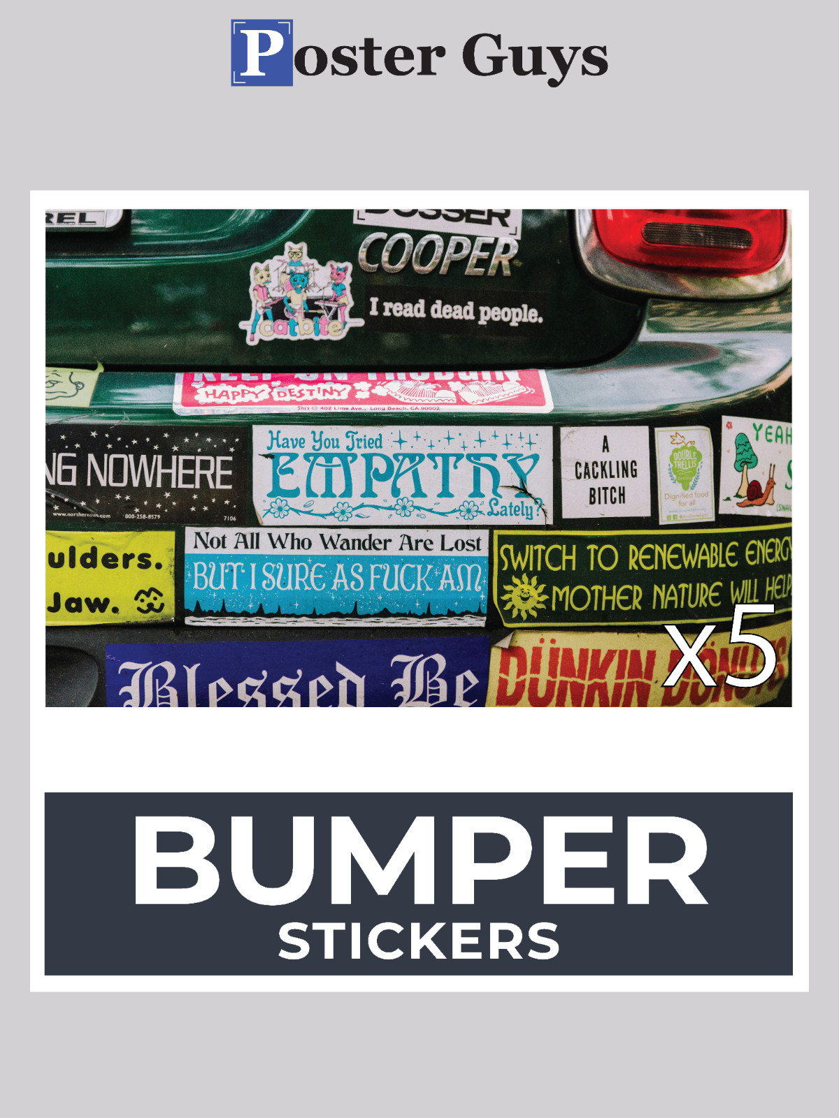 (x5) 6.5" × 2.5 – Vinyl Adhesive Matte Stickers | Custom Window & Bumper Sticker