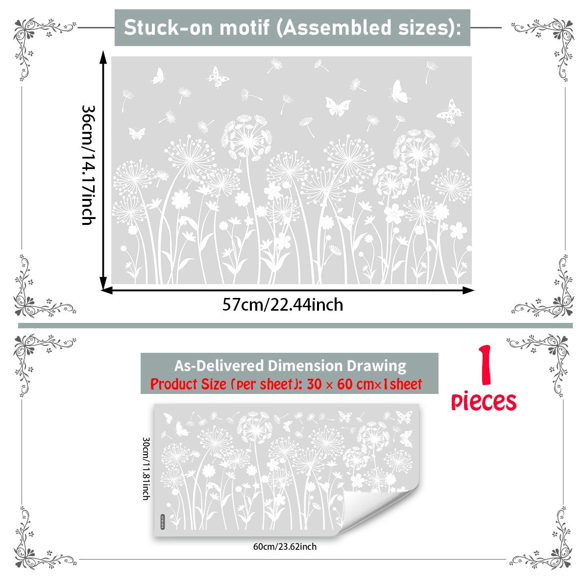 Dandelion Wall Decal White Static Cling Sticker for Windows and Glass Doors