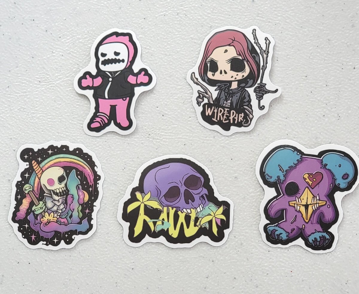 *5* Rainbow Goth Gothic Skulls Skeleton Waterproof Laptop Vinyl Stickers