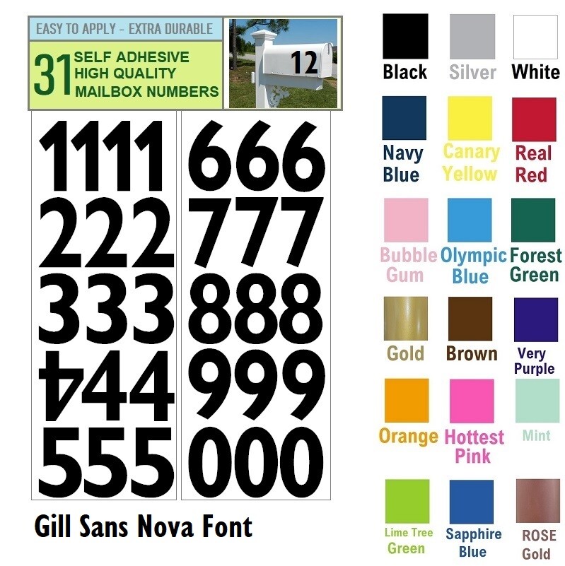 SET OF 31, 2" HIGH SELF ADHESIVE VINYL MAILBOX NUMBERS, DOOR,LOCKERS – Gill Sans