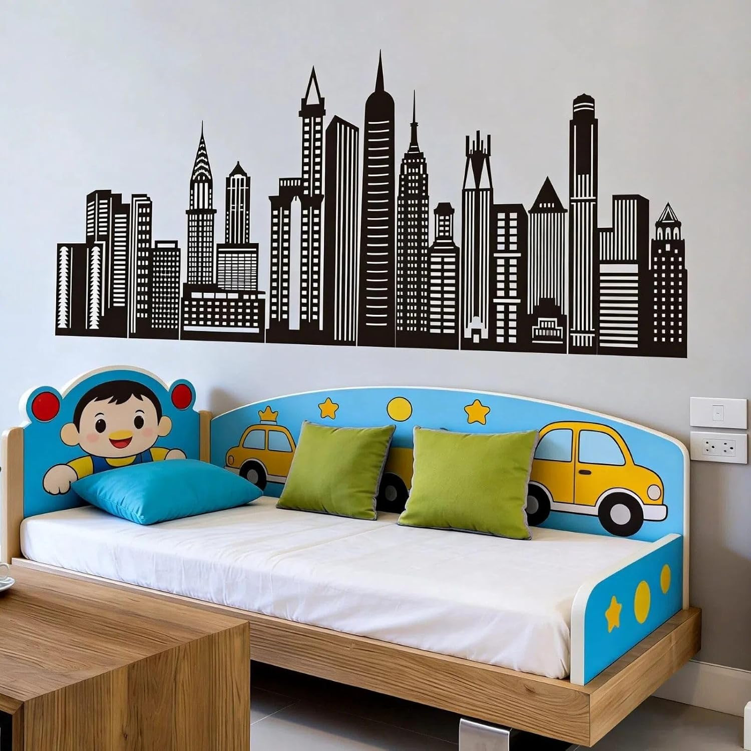 Black City Skyline Wall Stickers – City Building Silhouette Wall Decals – Boys N