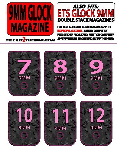 FITS GLOCK 9MM BLACK MULTICAM BACKGROUND PINK TEXT NUMBERED 7-12