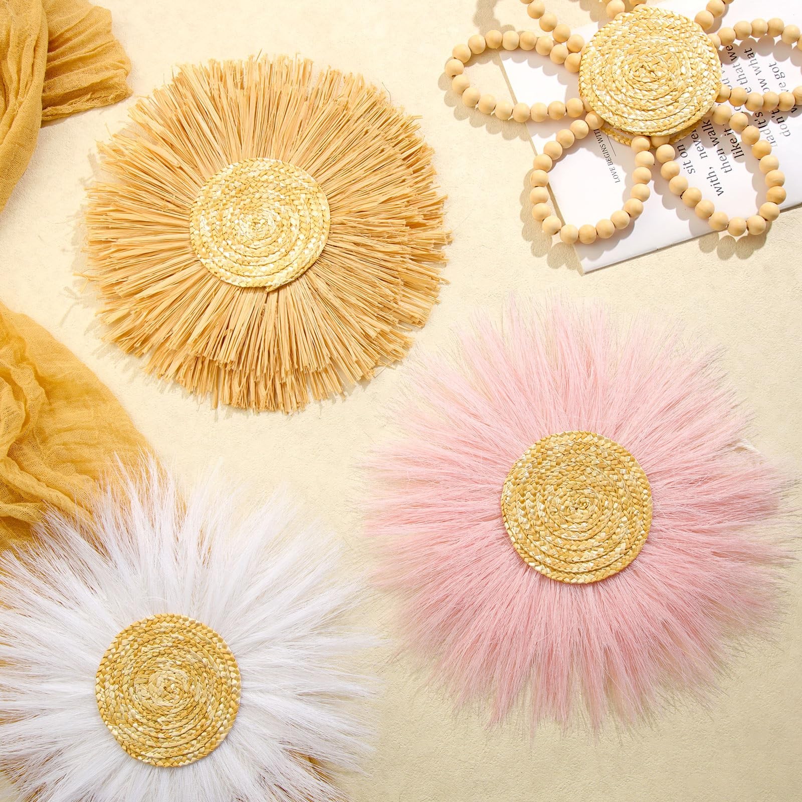 Soaoo 6 Pcs Boho Nursery Decor for Girl Daisy Flower Woven Macrame Wall Hangi…
