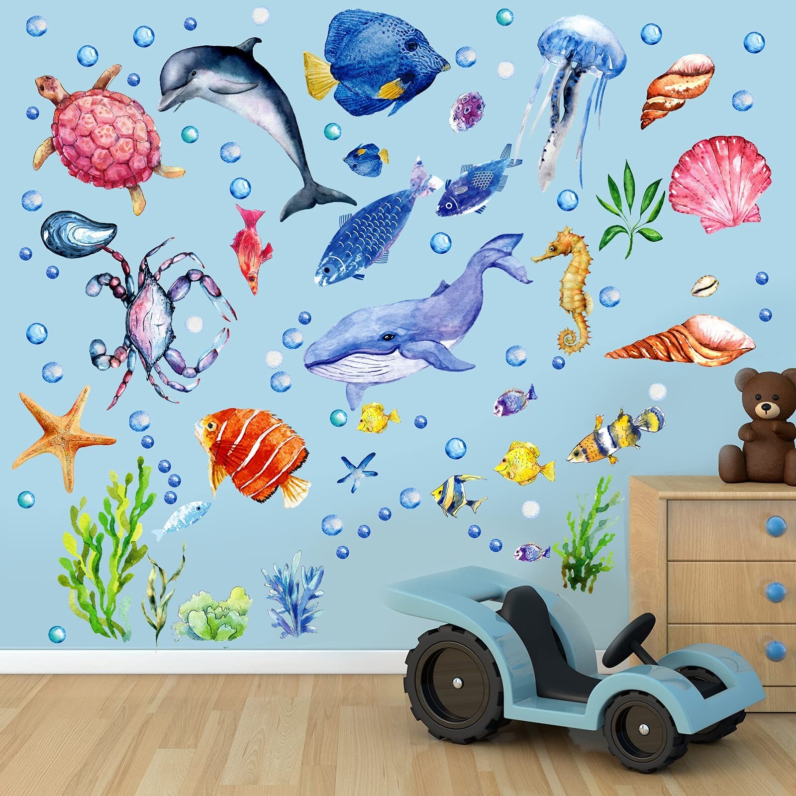 52 Pcs Ocean Fish Wall Decals Glow in The Dark Under The Sea Wall Decals Sea …